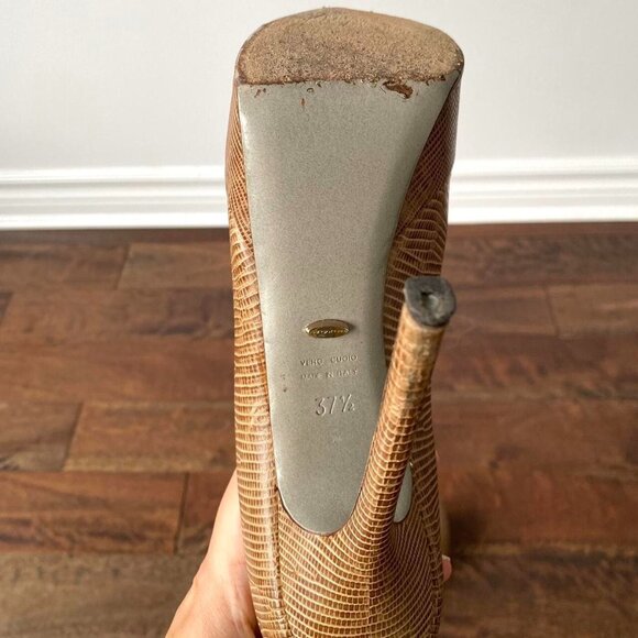 Sergio Rossi Beige Tan Snakeskin 5" Stiletto High Heels Peep Toe EUR 37.5 US 7 - Picture 6 of 6